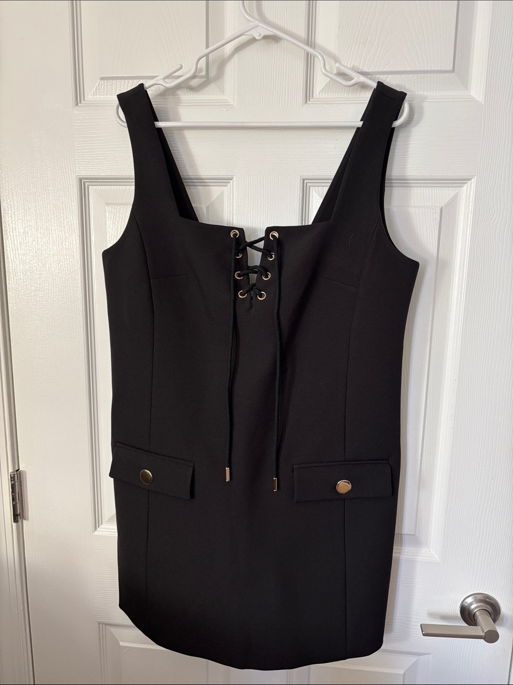 Black Lace-Up Pocket Sheath Dress - Women's